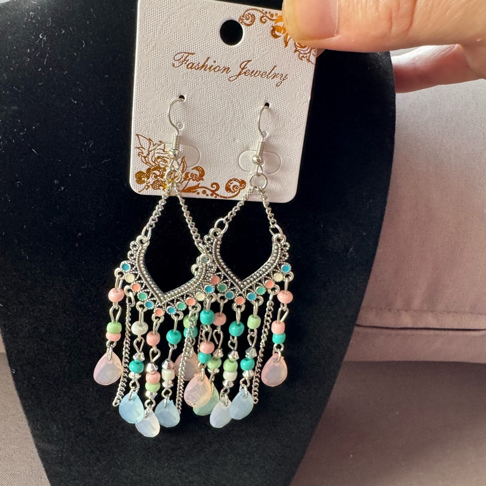 Gorgeous Silver and Multicolor Dangle Earrings